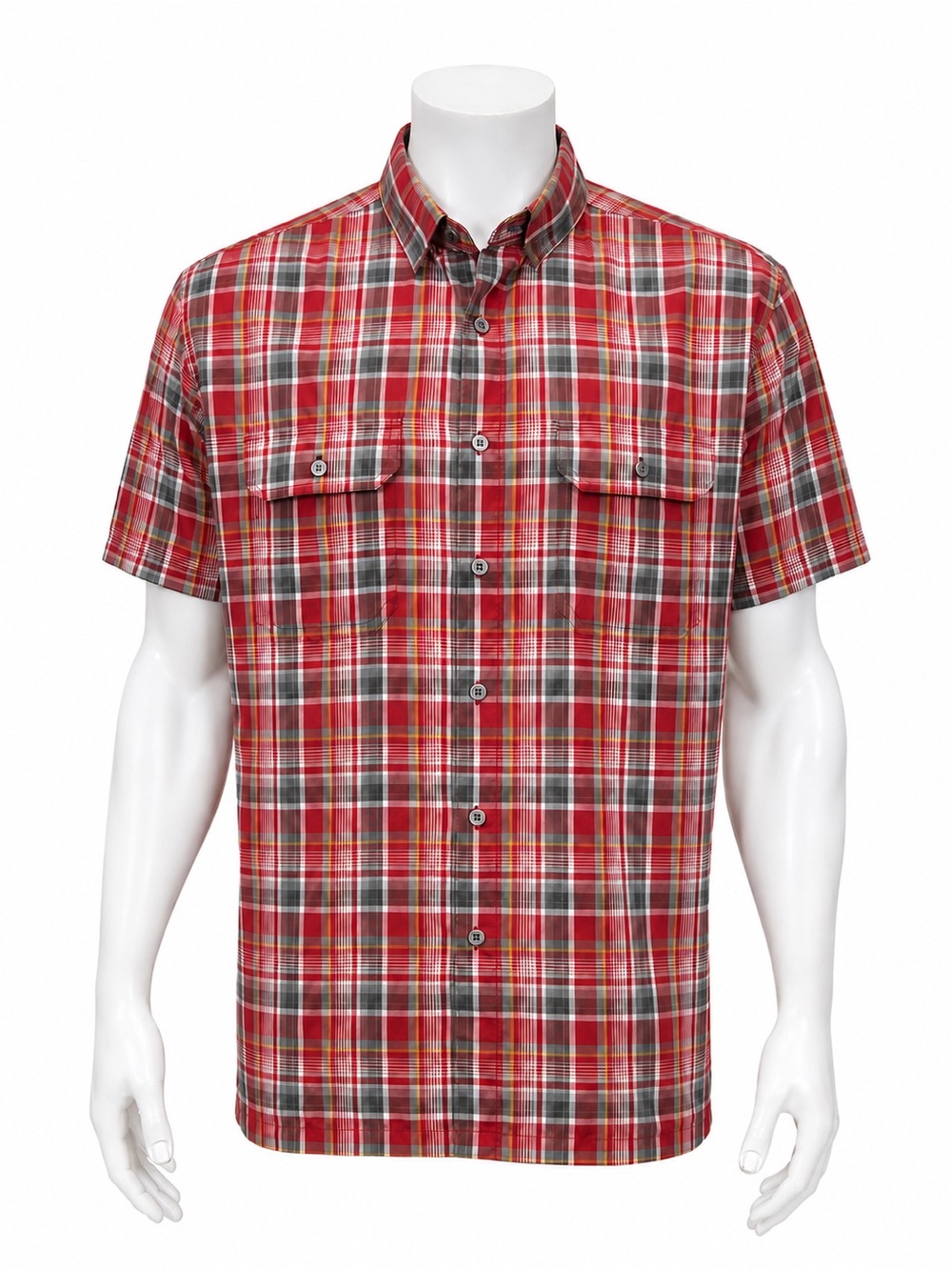 Kuhl Response Eluxur Red Grey Plaid White Outdoor Hiking Short Sleeve Shirt LG